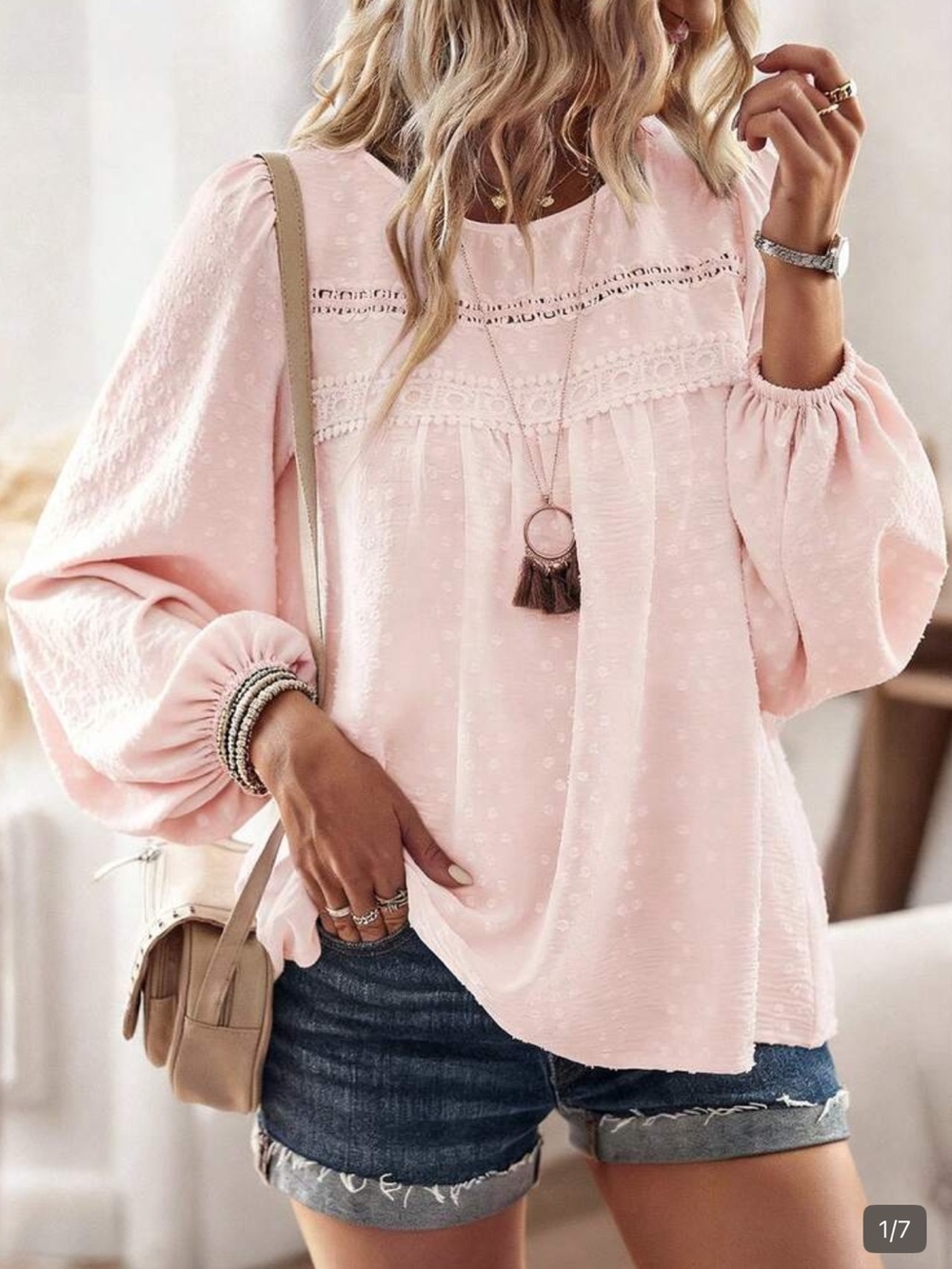 Light Pink Eyelet Babydoll Blouse